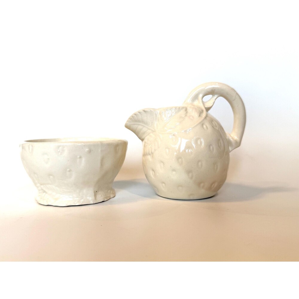 Vintage Strawberry Creamer and Sugar Set: Czechoslovakian Ceramic Kitchenware